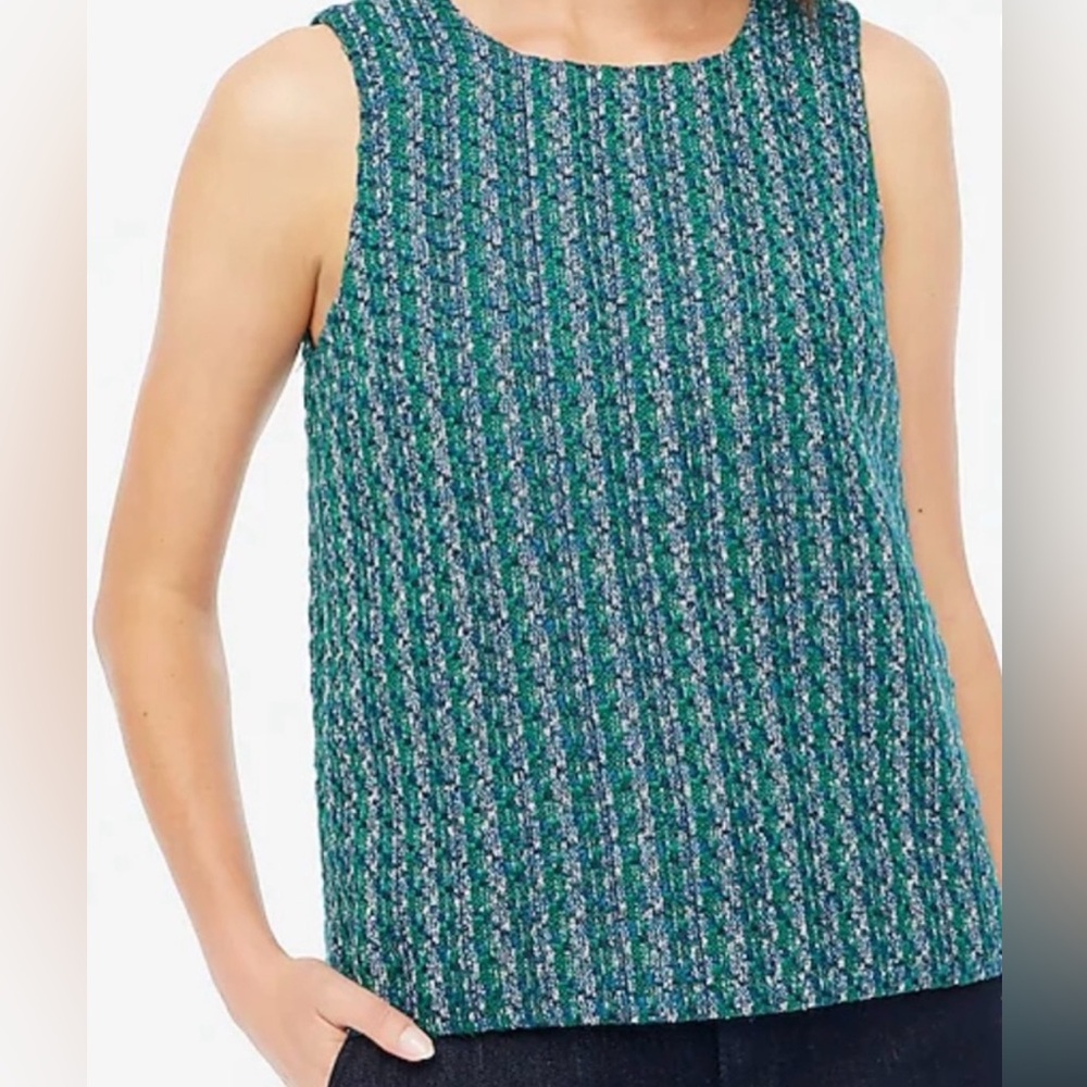J. Crew Women’s Tweed Button-Back Shell Tank Green & Blue | Sz. Small | NEW $89